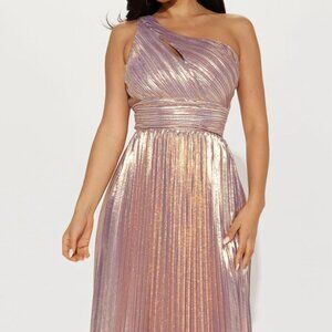 Pleated Metallic Maxi Dress - Iridescent Lavender